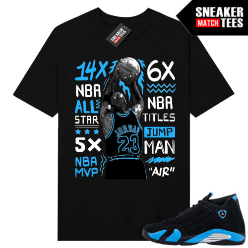 Jordan 14 Black University Blue Sneaker Match Tees Black MJ Last Shot