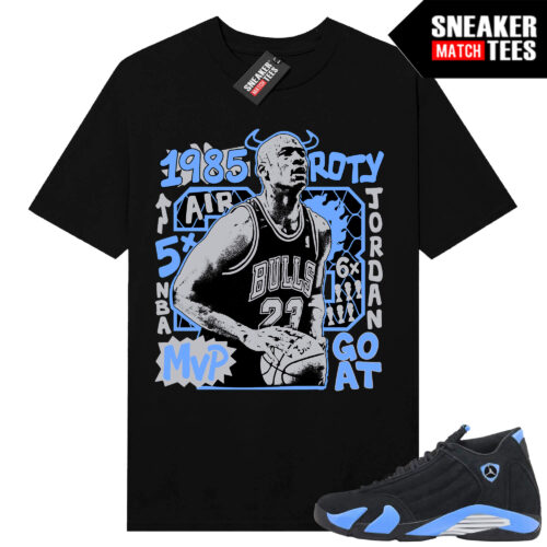 Jordan 14 Black University Blue Sneaker Match Tees Black MJ Remix