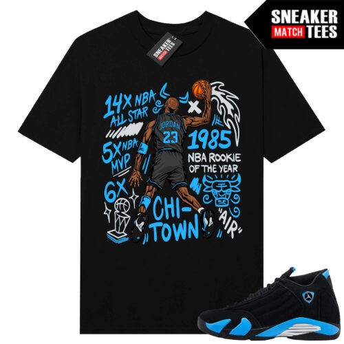 Jordan 14 Black University Blue Sneaker Match Tees Black MJ Slam Dunk