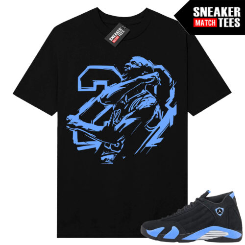 Jordan 14 Black University Blue Sneaker Match Tees Black MJ Victory
