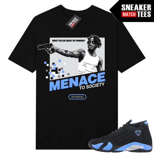 Jordan 14 Black University Blue Sneaker Match Tees Black Menace to Society