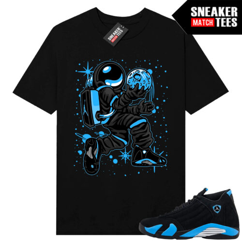 Jordan 14 Black University Blue Sneaker Match Tees Black Moonman XIV