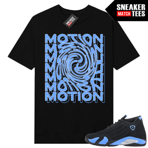 Jordan 14 Black University Blue Sneaker Match Tees Black Motion