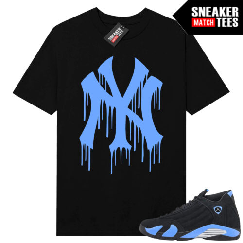 Jordan 14 Black University Blue Sneaker Match Tees Black NY Drip