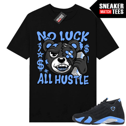 Jordan 14 Black University Blue Sneaker Match Tees Black No Luck Bear