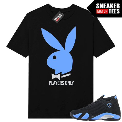 Jordan 14 Black University Blue Sneaker Match Tees Black Players Only