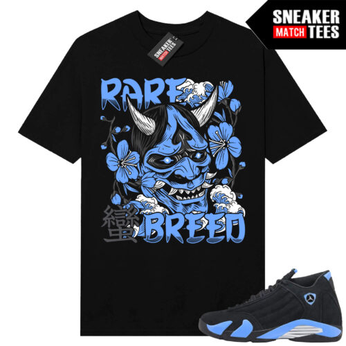 Jordan 14 Black University Blue Sneaker Match Tees Black Rare Breed