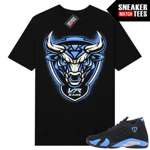 Jordan 14 Black University Blue Sneaker Match Tees Black Rare Bull