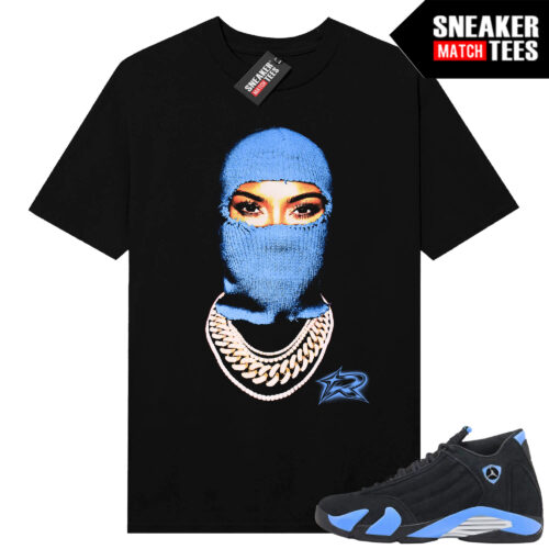 Jordan 14 Black University Blue Sneaker Match Tees Black Risktakers Ski Mask