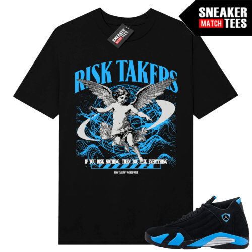 Jordan 14 Black University Blue Sneaker Match Tees Black Risktakers Worldwide