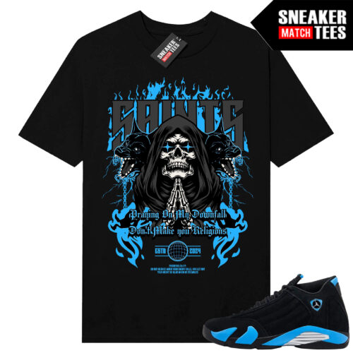 Jordan 14 Black University Blue Sneaker Match Tees Black Saints