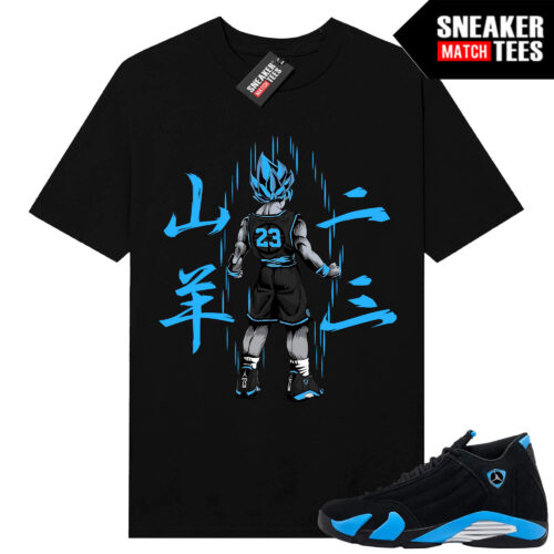 Jordan 14 Black University Blue Sneaker Match Tees Black Saiyan 23