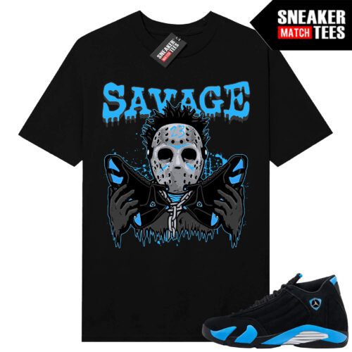 Jordan 14 Black University Blue Sneaker Match Tees Black Savage 23
