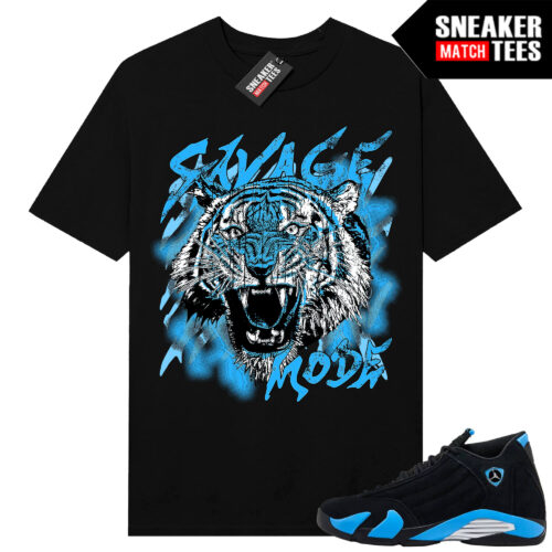 Jordan 14 Black University Blue Sneaker Match Tees Black Savage Mode