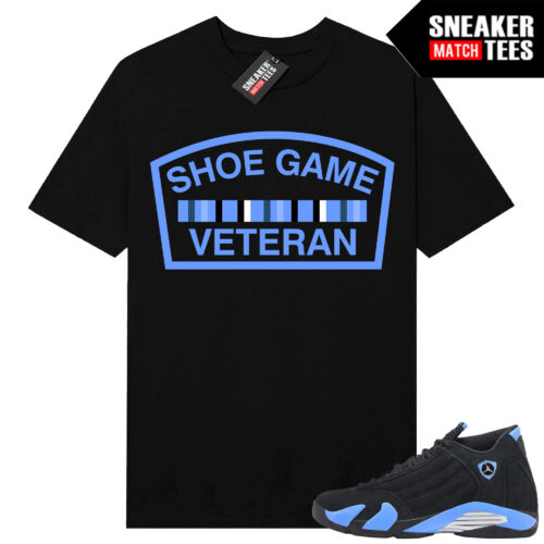 Jordan 14 Black University Blue Sneaker Match Tees Black Shoe Game Veteran