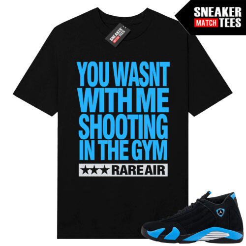 Jordan 14 Black University Blue Sneaker Match Tees Black Shootin in the Gym