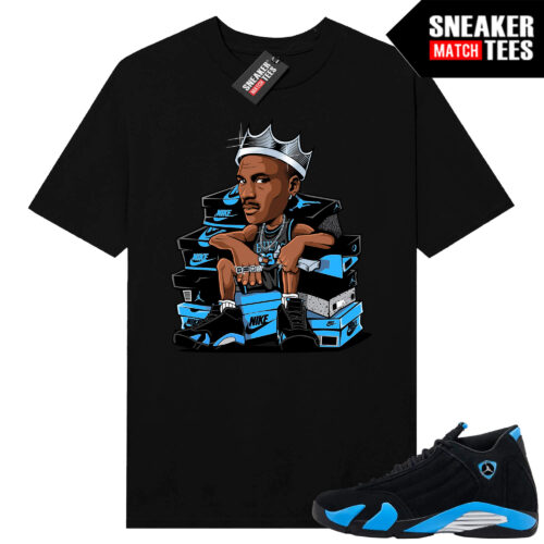 Jordan 14 Black University Blue Sneaker Match Tees Black Sneaker King