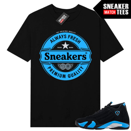 Jordan 14 Black University Blue Sneaker Match Tees Black Sneakers