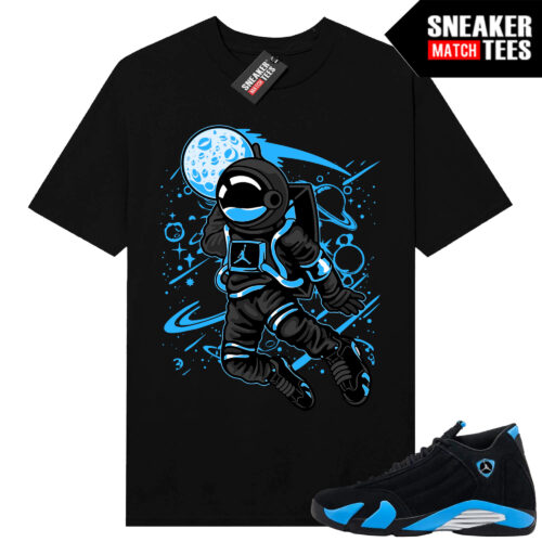 Jordan 14 Black University Blue Sneaker Match Tees Black Space Jam