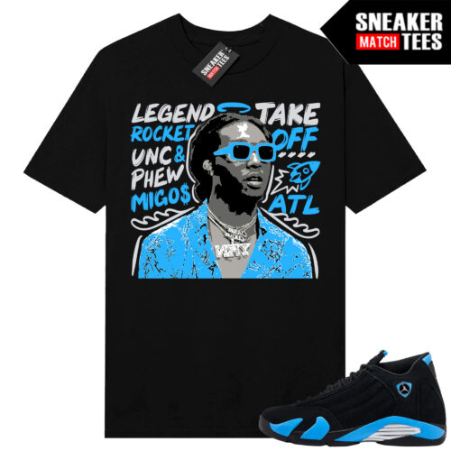Jordan 14 Black University Blue Sneaker Match Tees Black Takeoff Tribute