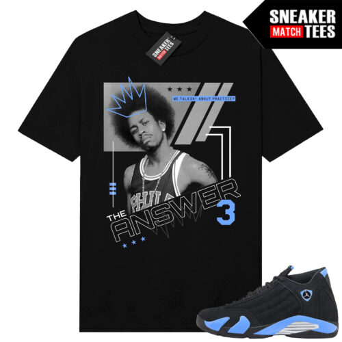 Jordan 14 Black University Blue Sneaker Match Tees Black The Answer