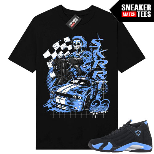 Jordan 14 Black University Blue Sneaker Match Tees Black Toprank Racing