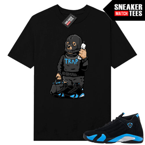 Jordan 14 Black University Blue Sneaker Match Tees Black Trap Bear