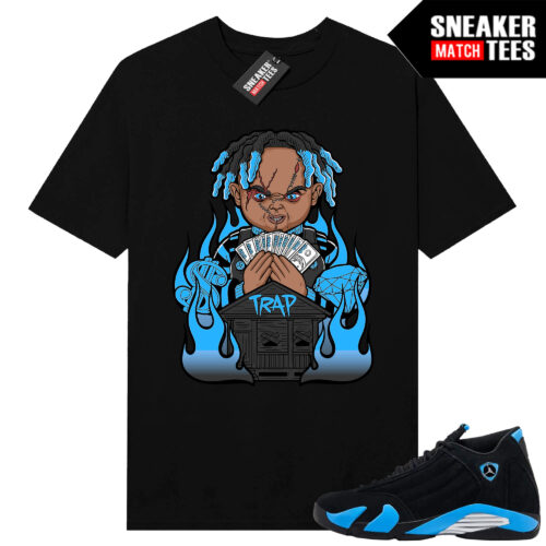 Jordan 14 Black University Blue Sneaker Match Tees Black Trap Chucky