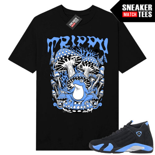 Jordan 14 Black University Blue Sneaker Match Tees Black Trippy