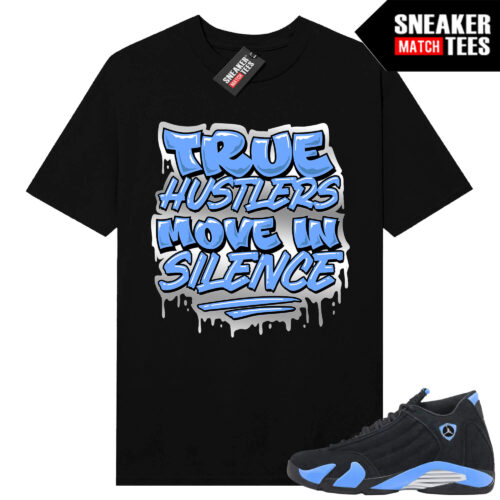 Jordan 14 Black University Blue Sneaker Match Tees Black True Hustlers
