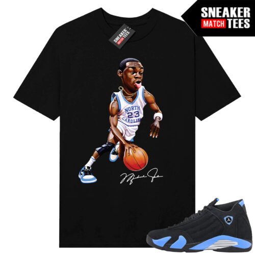 Jordan 14 Black University Blue Sneaker Match Tees Black UNC MJ Toon