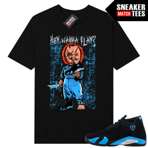 Jordan 14 Black University Blue Sneaker Match Tees Black Wanna Play