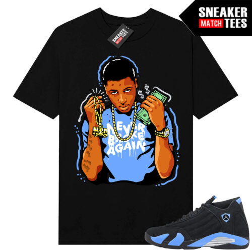 Jordan 14 Black University Blue Sneaker Match Tees Black YoungBoy