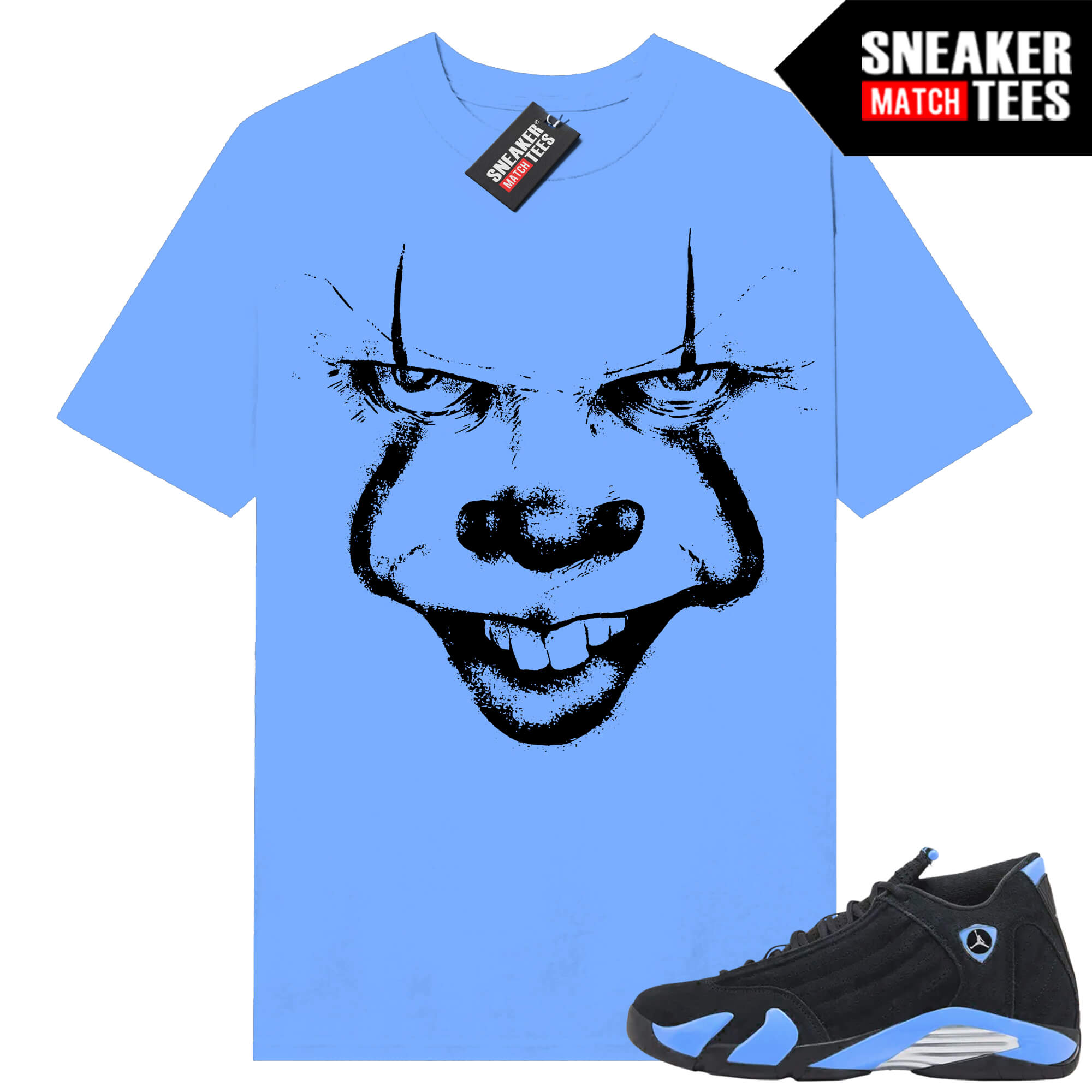 Jordan 14 Black University Blue Sneaker Match Tees University Blue Pennywise
