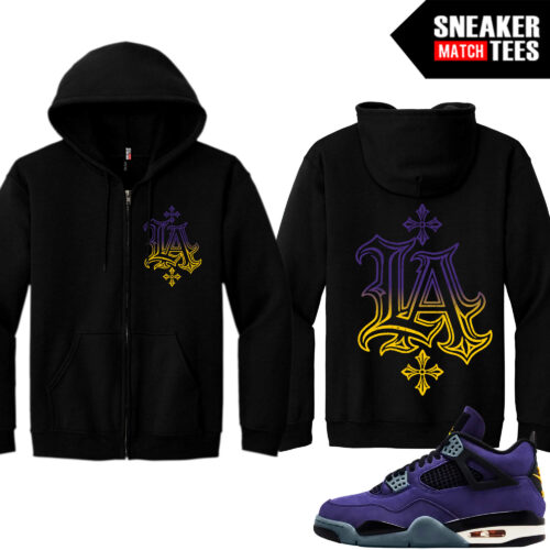 Lakers 4s Sneaker Match Zip Up Hoodies Black LA Hearts