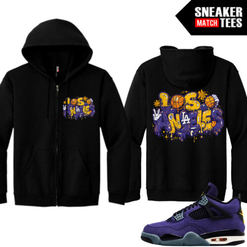 Lakers 4s Sneaker Match Zip Up Hoodies Black Los Angeles Graffiti
