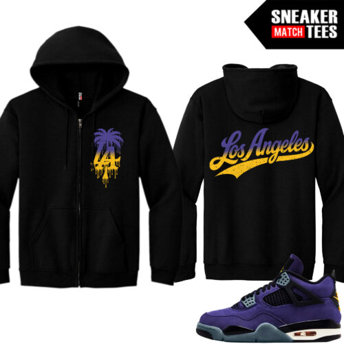 Lakers 4s Sneaker Match Zip Up Hoodies Black Los Angeles Script