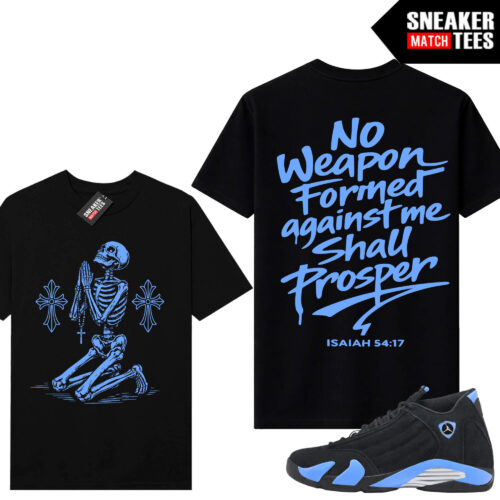 Jordan 14 Black University Blue Sneaker Match Tees Black No Weapon