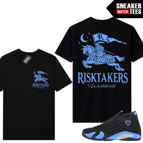 Jordan 14 Black University Blue Sneaker Match Tees Black Risktakers Knight