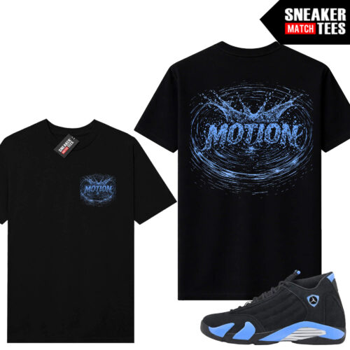 Jordan 14 Black University Blue Sneaker Match Tees Black V2 Motion
