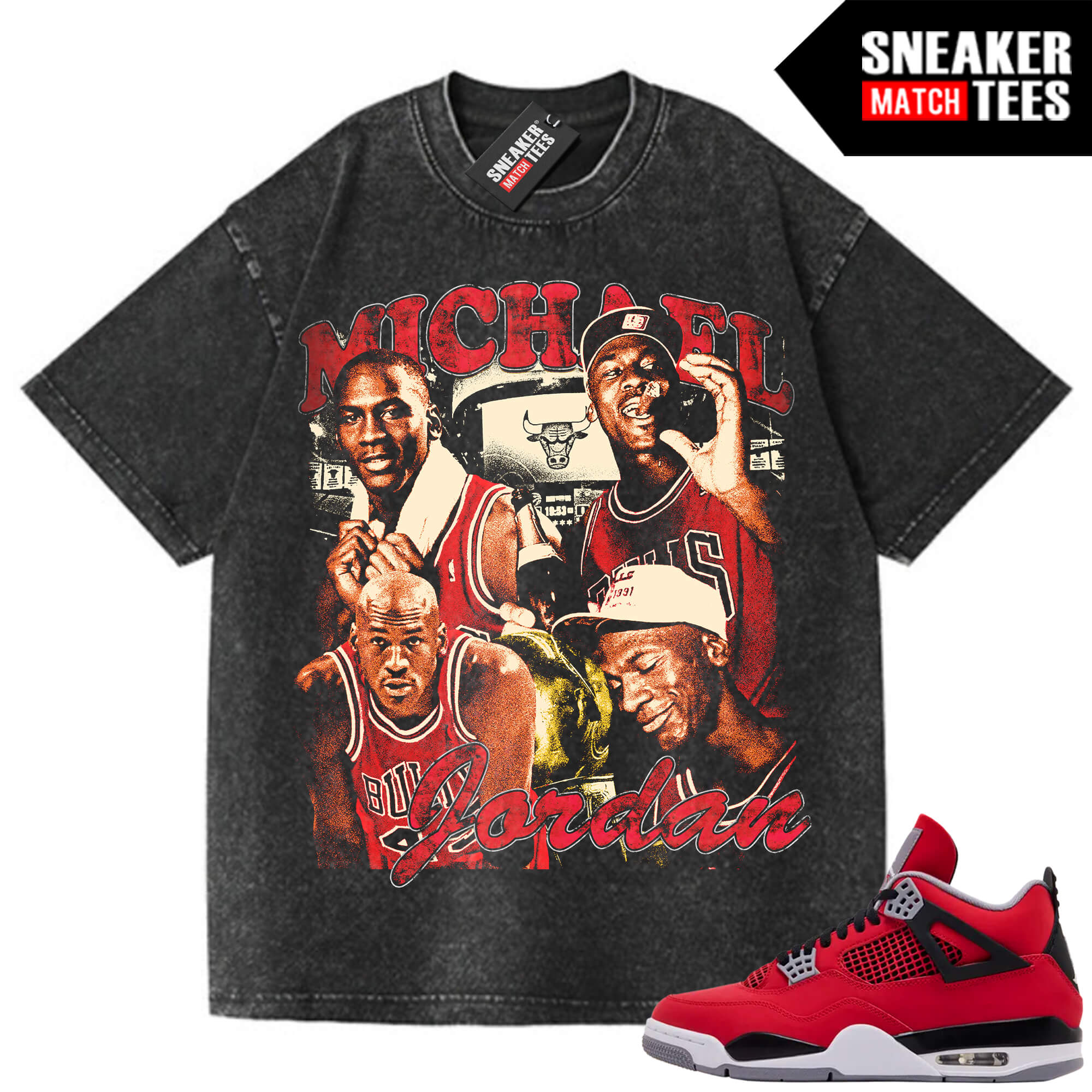 Toro Bravo 4s AJ4 Sneaker Match Oversized Vintage Wash Tee Black MJ Tribute