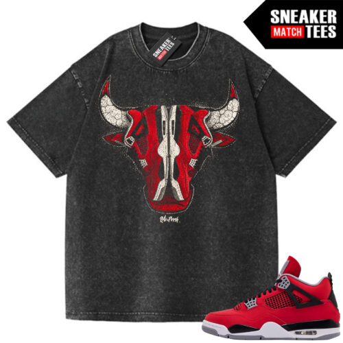 Toro Bravo 4s AJ4 Sneaker Match Oversized Vintage Wash Tee Black Retro Fresh Bull
