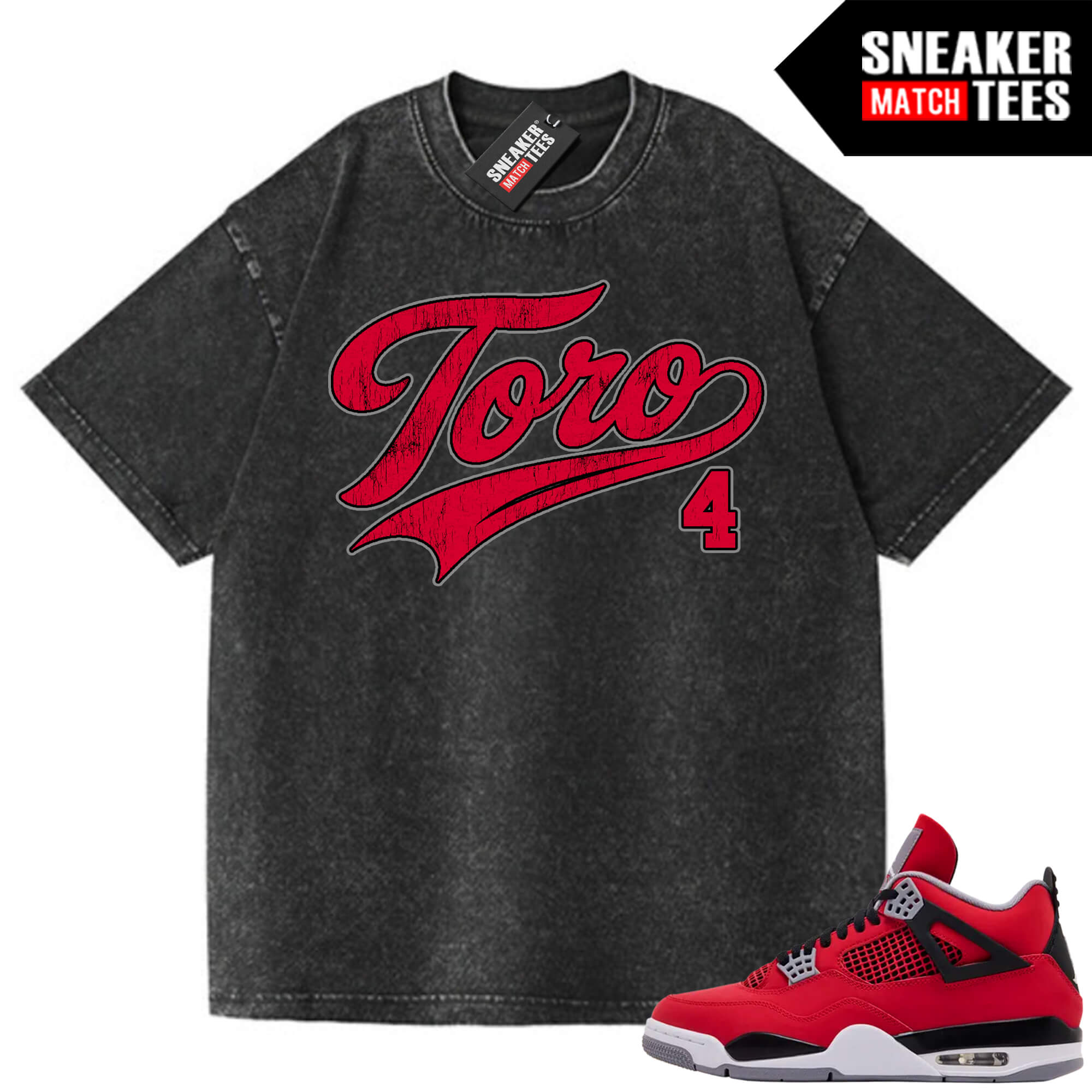 Toro Bravo 4s AJ4 Sneaker Match Oversized Vintage Wash Tee Black Toro Script