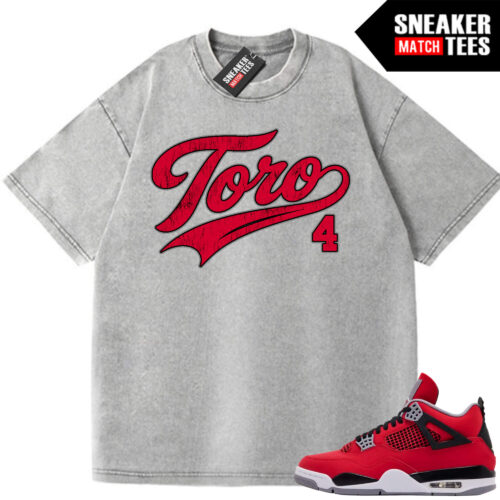 Toro Bravo 4s AJ4 Sneaker Match Oversized Vintage Wash Tee Light Grey Toro Script