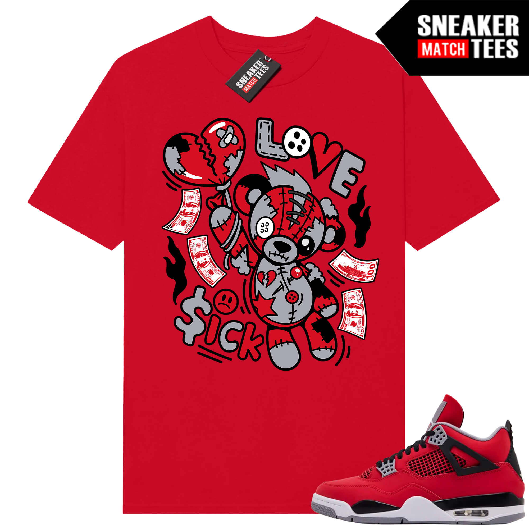 Toro Bravo 4s AJ4 Sneaker Match Tees Red Love Sick Bear