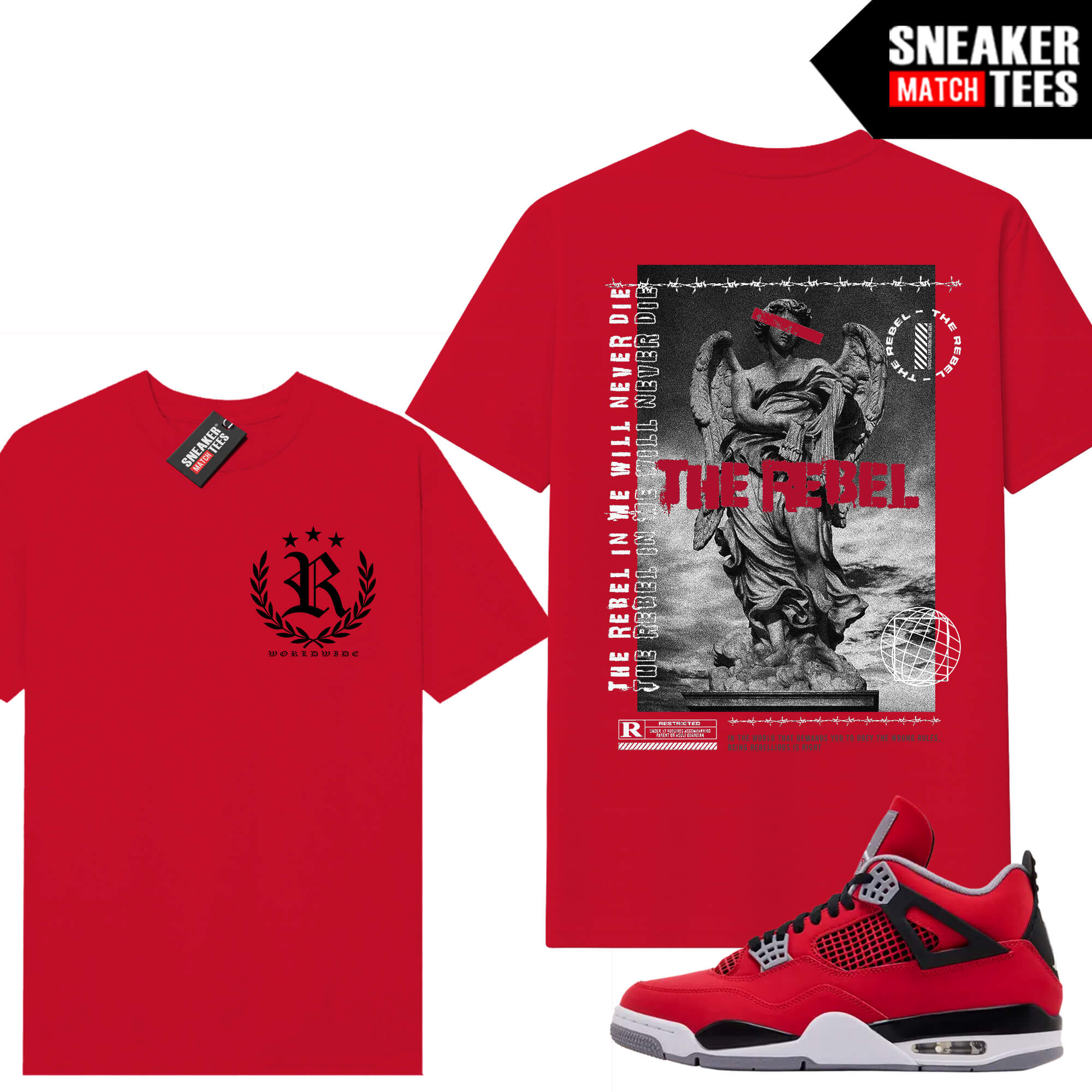 Toro Bravo 4s AJ4 Sneaker Match Tees Red Rebel V2