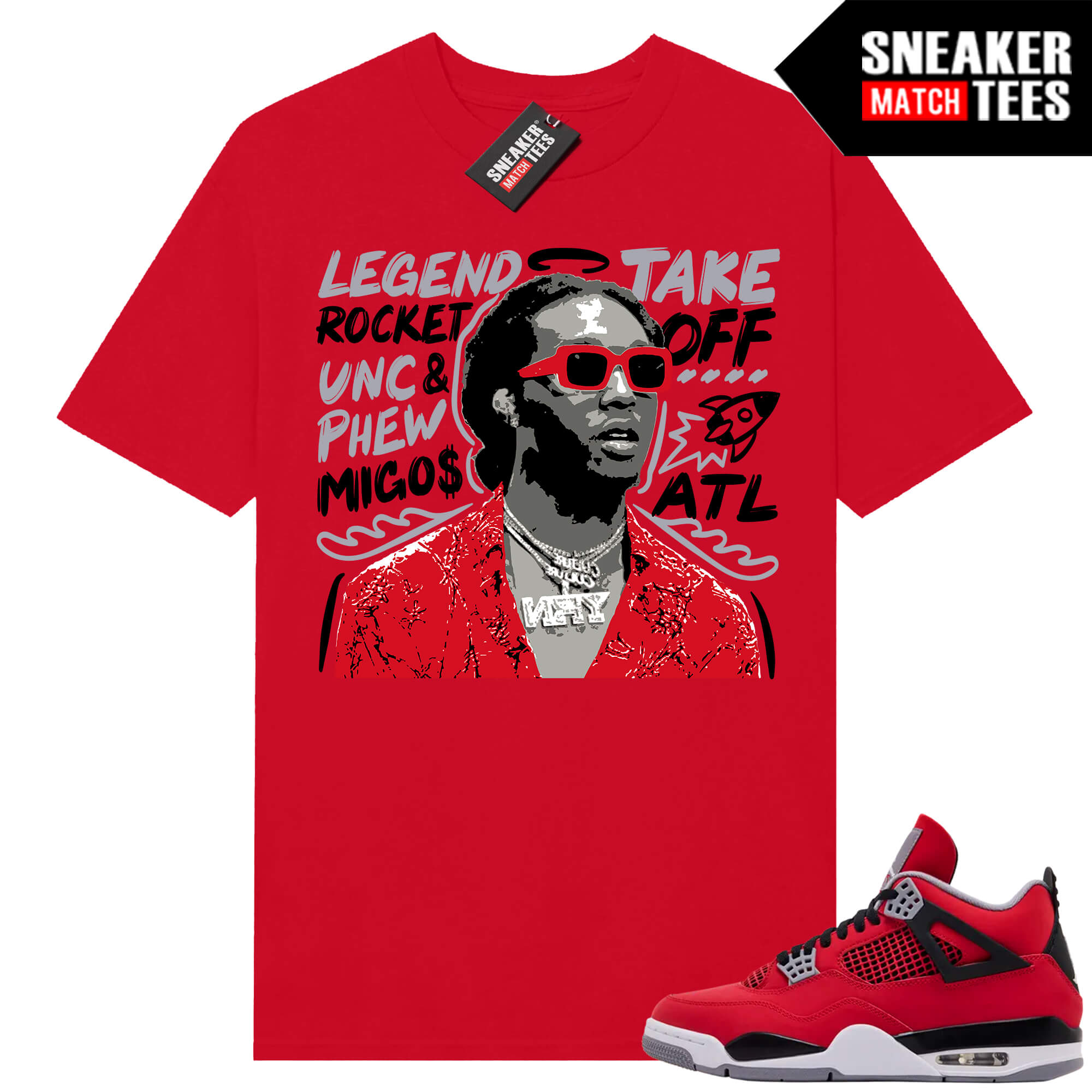 Toro Bravo 4s AJ4 Sneaker Match Tees Red Takeoff Tribute