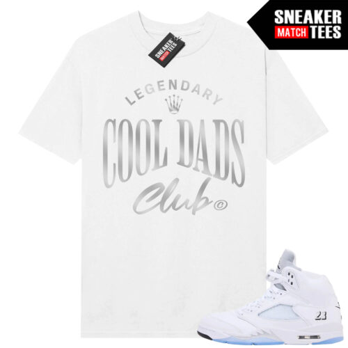 White Metallic 5 AJ5 Sneaker Match Tees White Shirt Cool Dads Club