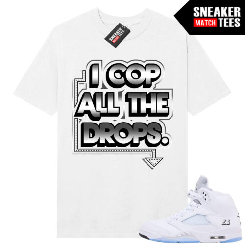 White Metallic 5 AJ5 Sneaker Match Tees White Shirt Cop All Drops