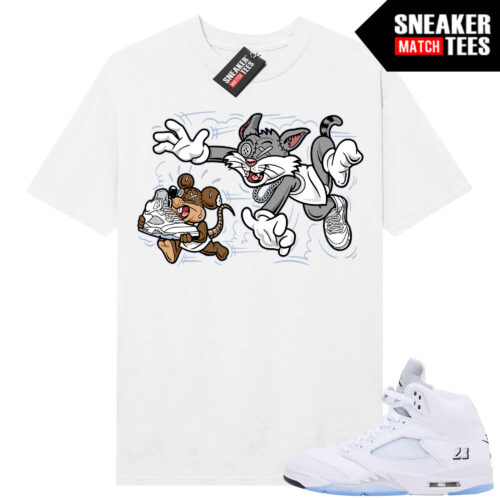 White Metallic 5 AJ5 Sneaker Match Tees White Shirt Finessed